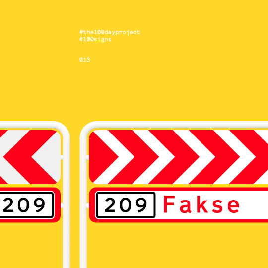 Yellow background with red and white chevron road signs