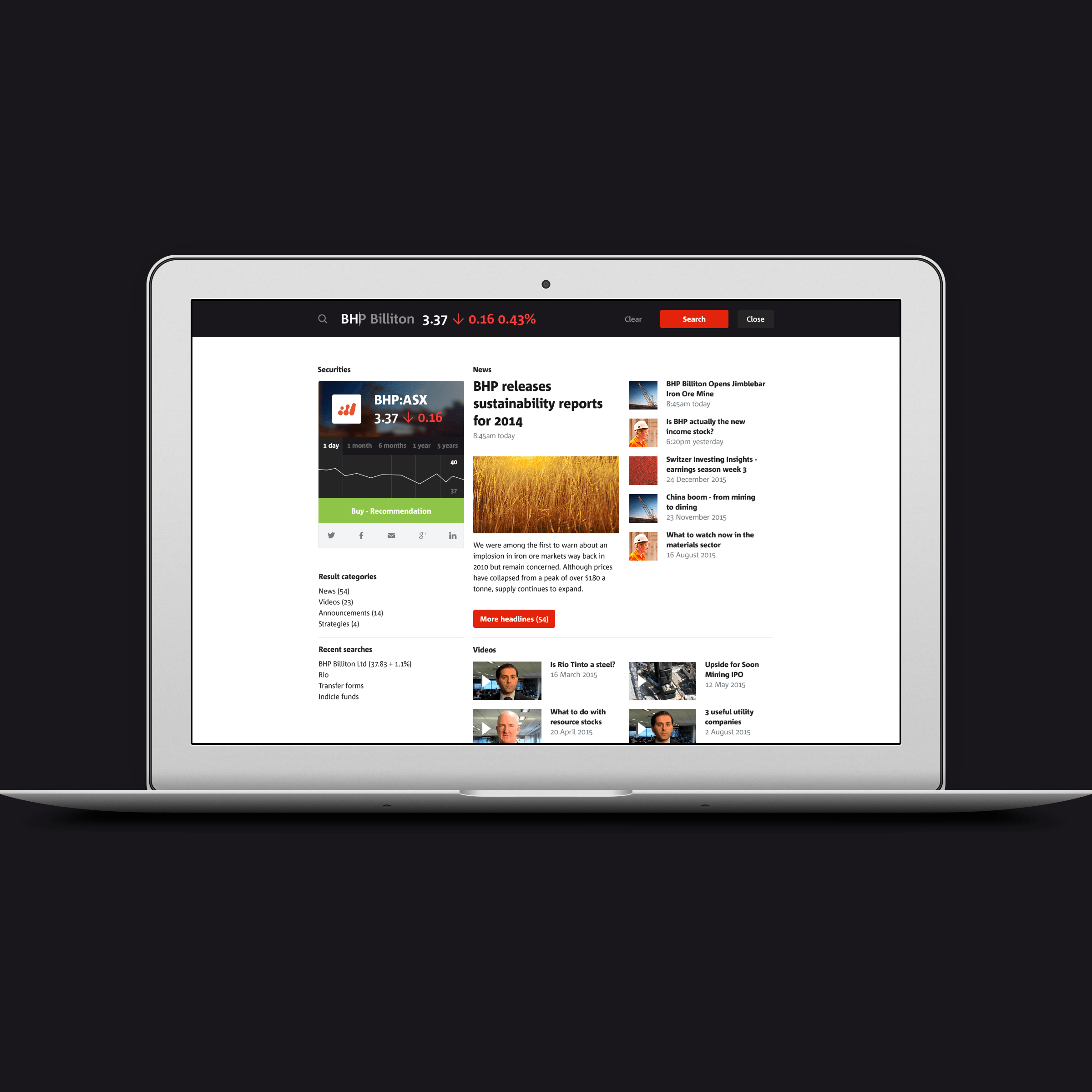 Laptop screen displaying a comprehensive trading portal